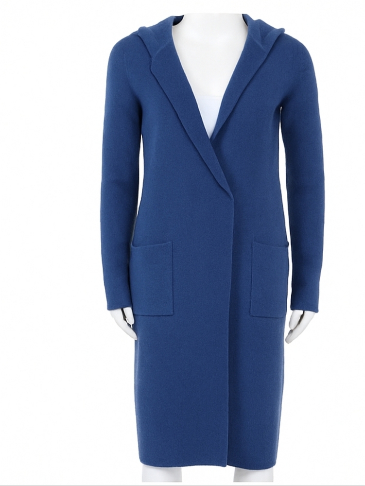 ATM Navy Blue Wool Knit hoodie Sweater Coat Snap Front S